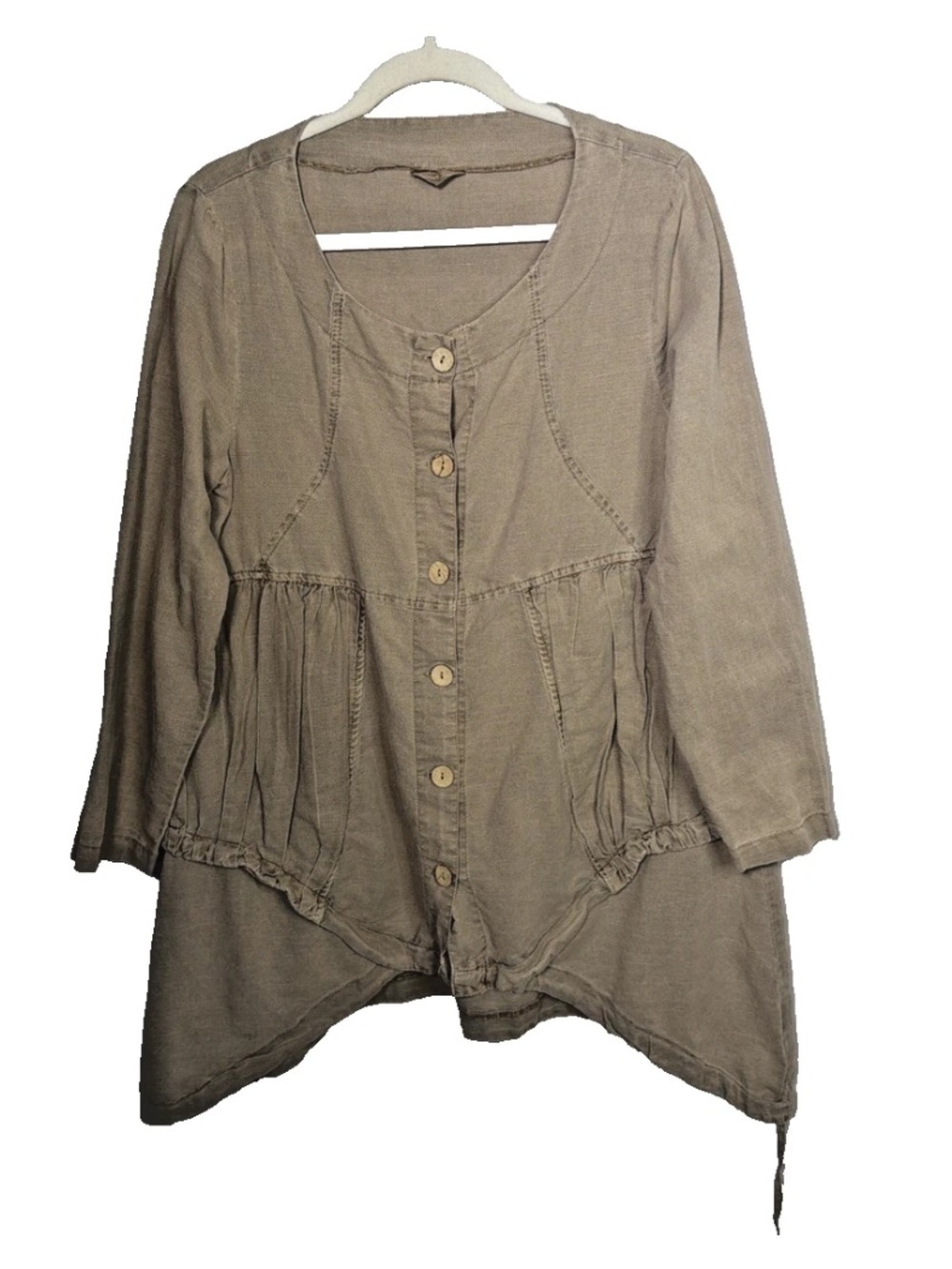 Vintage Catwalk Studio Lagenlook Tan Tunic Top with Side Pouch Pockets Sz Large